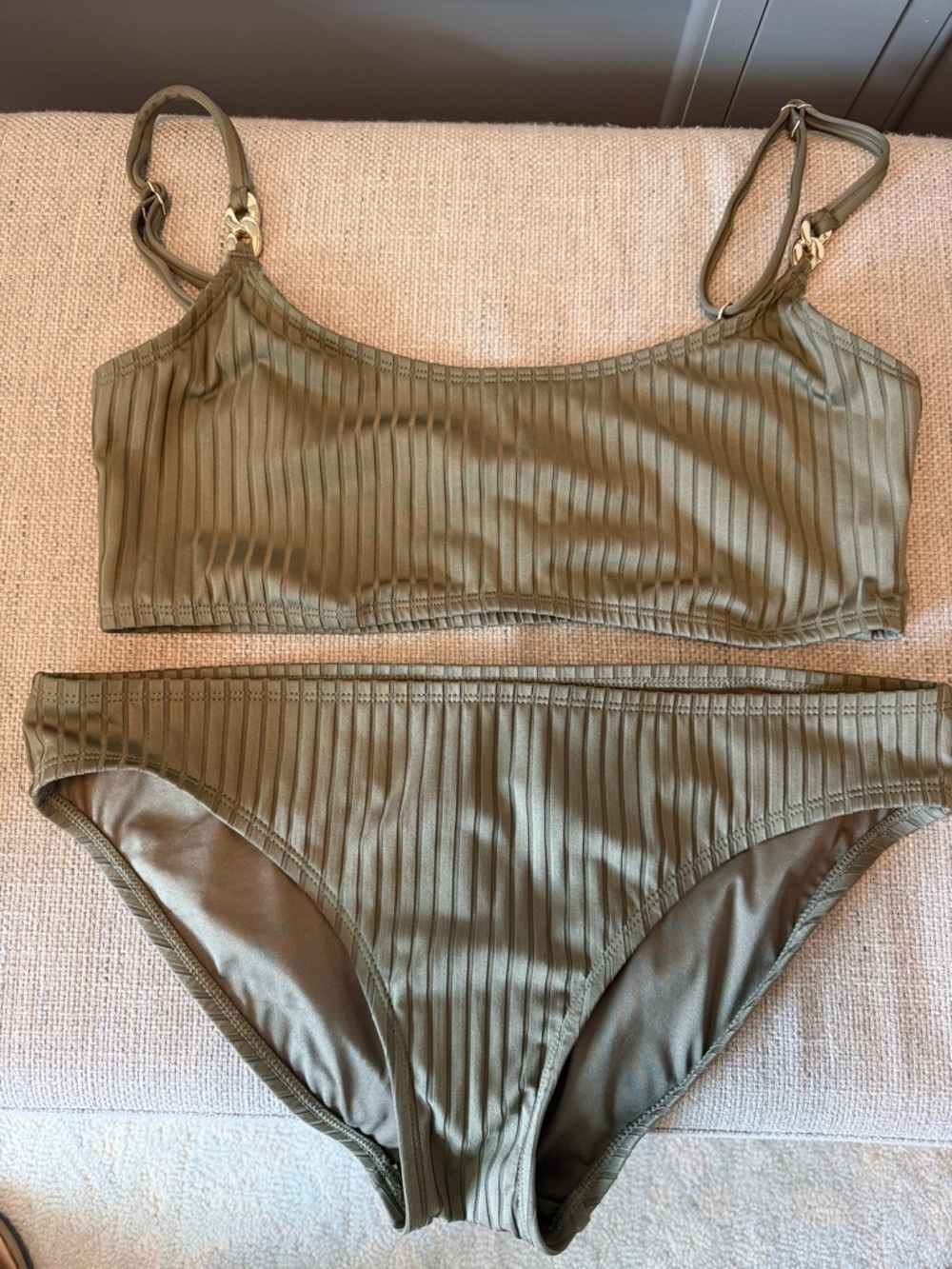 Michael Kors Olive Ribbed Bikini Set